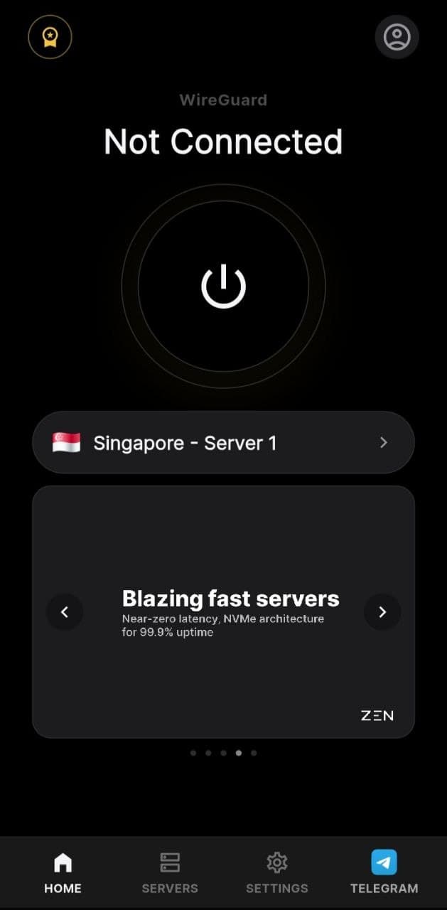 The Zen VPN home screen — one button to connect